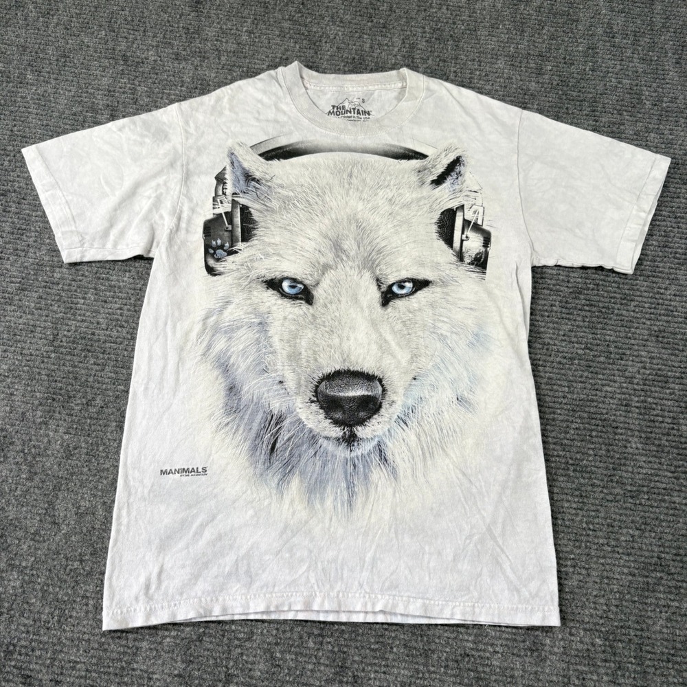 The Mountain Manimals Wolf Headphones Graphic T-Shirt Gray Small 3944